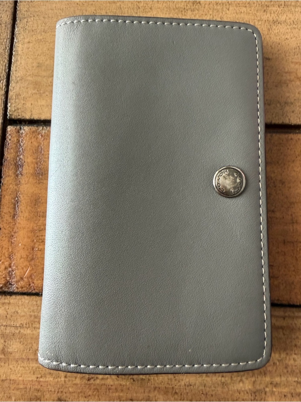 Coach Gray Leather Card Holder with Snap